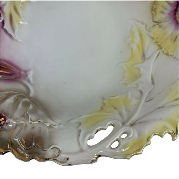 Vintage JPF Germany Serving Bowl 10" Floral Gilded Textured Cottagecore Veggies - Picture 6 of 12